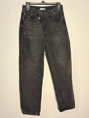 Adele B. Women's Black Asymmetrical Cross-Waist Button-Fly Jeans 009-0034